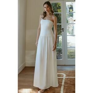 Meshki Audrina Strapless Linen Maxi Dress in white size L